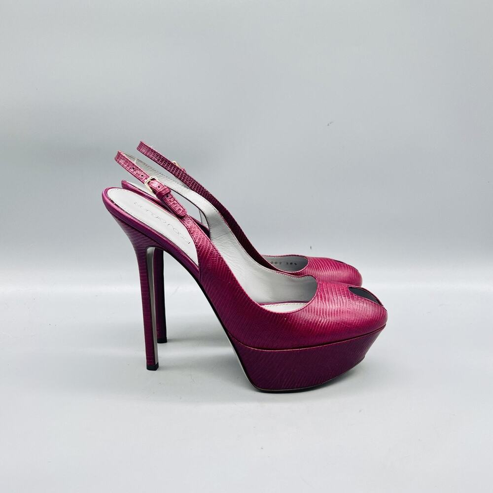 Sergio Rossi Shoes Womens 8.5 Pink Leather Slingback Platform Peep Toe Heels